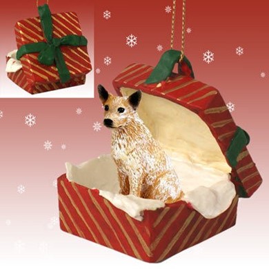 Raining Cats and Dogs | Australian Cattle Dog Red Gift Box Christmas Ornament