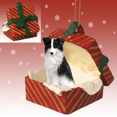 Raining Cats and Dogs | Border Collie Red Gift Box Dog Christmas Ornament