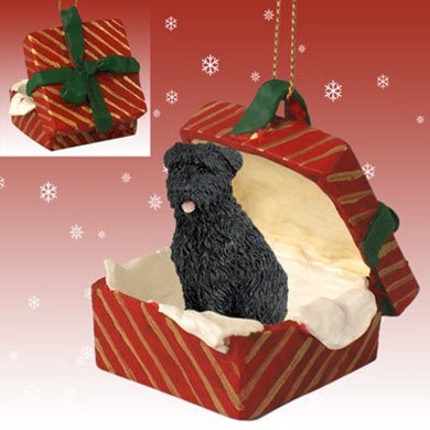 Raining Cats and Dogs | Bouvier Red Gift Box Dog Christmas Ornament