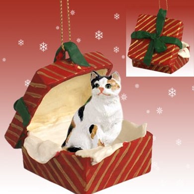 Calico Cat Gift Box Christmas Ornament