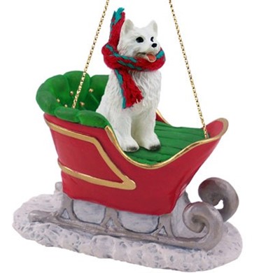 American Eskimo Sleigh Christmas Ornament