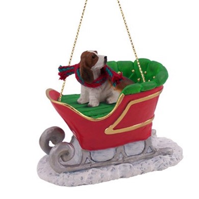 Basset Hound Sleigh Christmas Ornament
