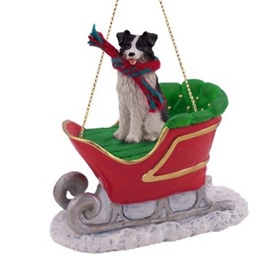 Raining Cats and Dogs | Border Collie Christmas Ornament with Sleigh