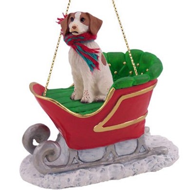 Raining Cats and Dogs | Brittany Christmas Ornament with Sleigh