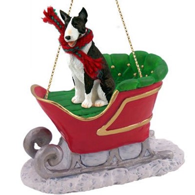 Raining Cats and Dogs | Bull Terrier Christmas Ornament with Sleigh