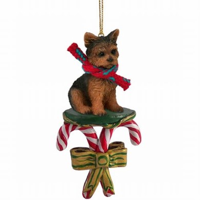 Raining Cats and Dogs | Candy Cane Yorkshire Terrier Christmas Ornament