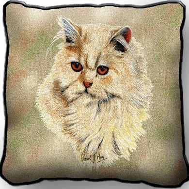 Raining Cats and Dogs | Cream Persian Cat Tapestry Pillow, Made in the USA