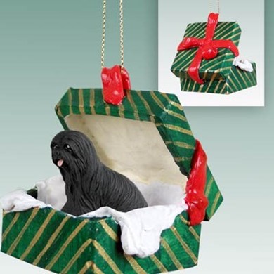 Raining Cats and Dogs | Lhasa Apso Green Gift Box Christmas Ornament