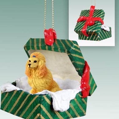 Raining Cats and Dogs | Poodle Green Gift Box Christmas Ornament