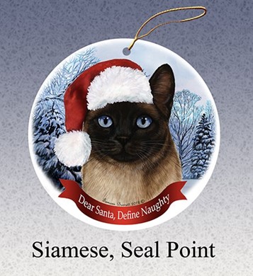 Raining Cats and Dogs | Siamese Seal Dear Santa Cat Christmas Ornament