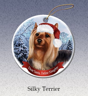 Raining Cats and Dogs | Silky Terrier Dear Santa Dog Christmas Ornament