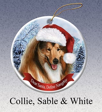 Raining Cats and Dogs | Collie Dear Santa Dog Christmas Ornament