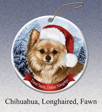 Raining Cats and Dogs |  Chihuahua Longhaired Dear Santa Dog Christmas Ornament