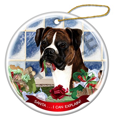 Raining Cats and Dogs | Santa I Can Explain Uncropped Boxer Dog Christmas Ornament