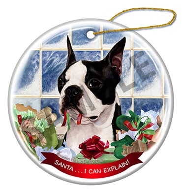Raining Cats and Dogs | Boston Terrier Santa I Can Explain Dog Christmas Ornament
