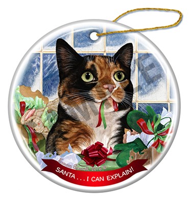 Raining Cats and Dogs | Calico Cat  Santa I Can Explain Christmas Ornament