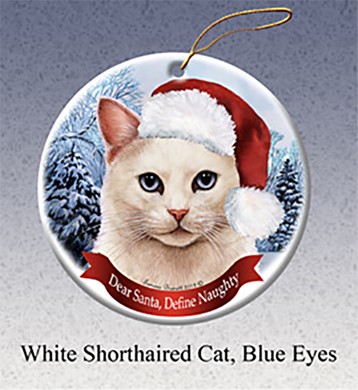 Raining Cats and Dogs | White Cat Dear Santa Cat Christmas Ornament