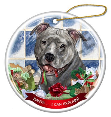 Raining Cats and Dogs | Santa I Can Explain Pit Bull Uncropped Dog Christmas Ornament