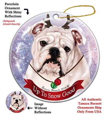 Raining Cats and Dogs | English Bulldog Up to Snow Good Dog Christmas Ornament