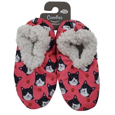 Raining Cats and Dogs | Black and White Cat Comfies Print Slippers