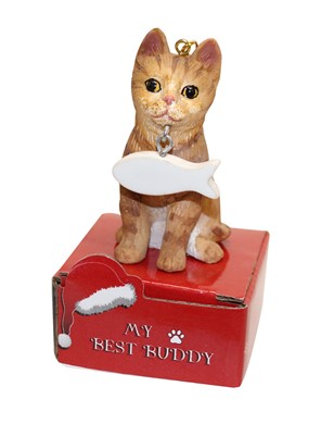 Raining Cats and Dogs | Orange Tabby Cat Best Buddy Figurine Christmas Ornaments