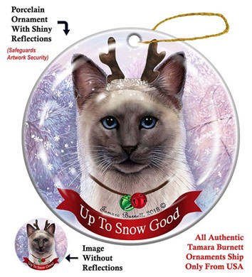 Raining Cats and Dogs | Siamese Cat Blue Point  Up to Snow Good Cat Christmas Ornament
