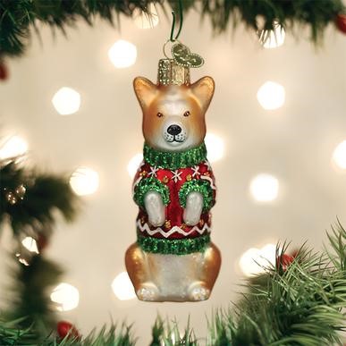 Raining Cats and Dogs |Christmas Corgi Old World Christmas Dog Glass Ornament