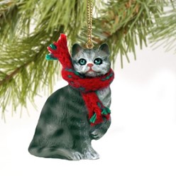 Silver Tabby Cat Christmas Ornament
