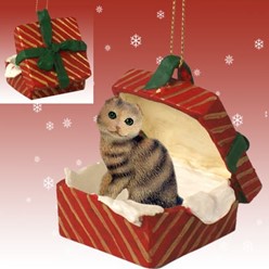 Scottish Fold Cat Gift Box Christmas Ornament- Click for more breed colors