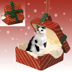 Black and White Cat Gift Box Ornament