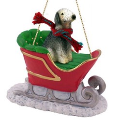 Bedlington Terrier Sleigh Christmas Ornament