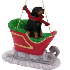 Black & Tan Coonhound Sleigh Christmas Ornament
