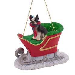 Boston Terrier Sleigh Christmas Ornament