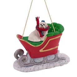 Maltese Sleigh Christmas Ornament