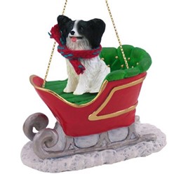 Papillon Sleigh Christmas Ornament