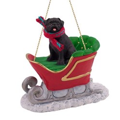 Pug Sleigh Christmas Ornament