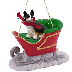 Welsh Corgi Cardigan Sleigh Christmas Ornament