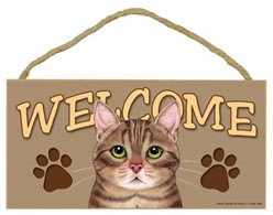Brown Tabby Cat Welcome Sign, the Perfect Gift for Cat Lovers
