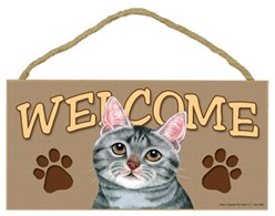 Grey Tabby Cat Welcome Sign, the Perfect Gift for Cat Lovers