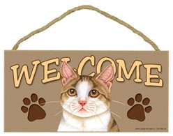 Tan and White Cat Welcome Sign, the Perfect Gift for Cat Lovers