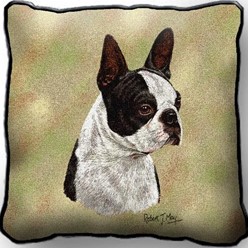Boston Terrier Black Tapestry Pillow Cover, Made in the USA