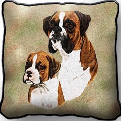 Boxer and Pup Tapestry Pillow, Made in the USA