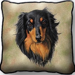 Dachshund Black Longhaired Tapestry Pillow, Made in the USA