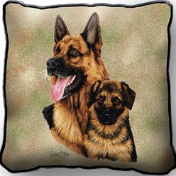 German Shepherd and Pup Tapestry Pillow, Made in the USA