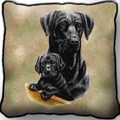 Labrador Retriever Black and Pup Tapestry  Pillow, Made in the USA