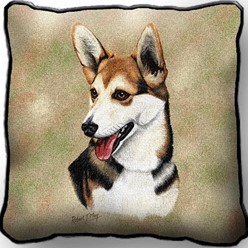 Welsh Corgi Cardigan Tapestry Pillow, Made in the USA