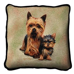 Yorkie and Pup Tapestry Pillow, Made in the USA