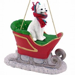 White German Shepherd Sleigh Christmas Ornament