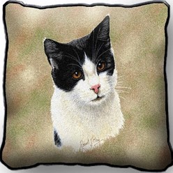 Black and White Cat Tapestry Pillow, Made in the USA