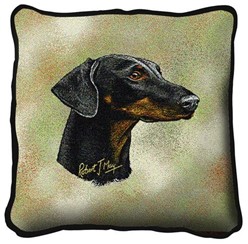 Doberman Uncropped Tapestry Pillow, Made in the USA